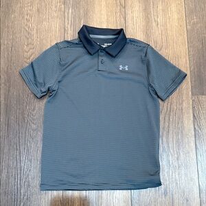 EUC Under Armour Boys Black & Gray Striped Polo Shirt